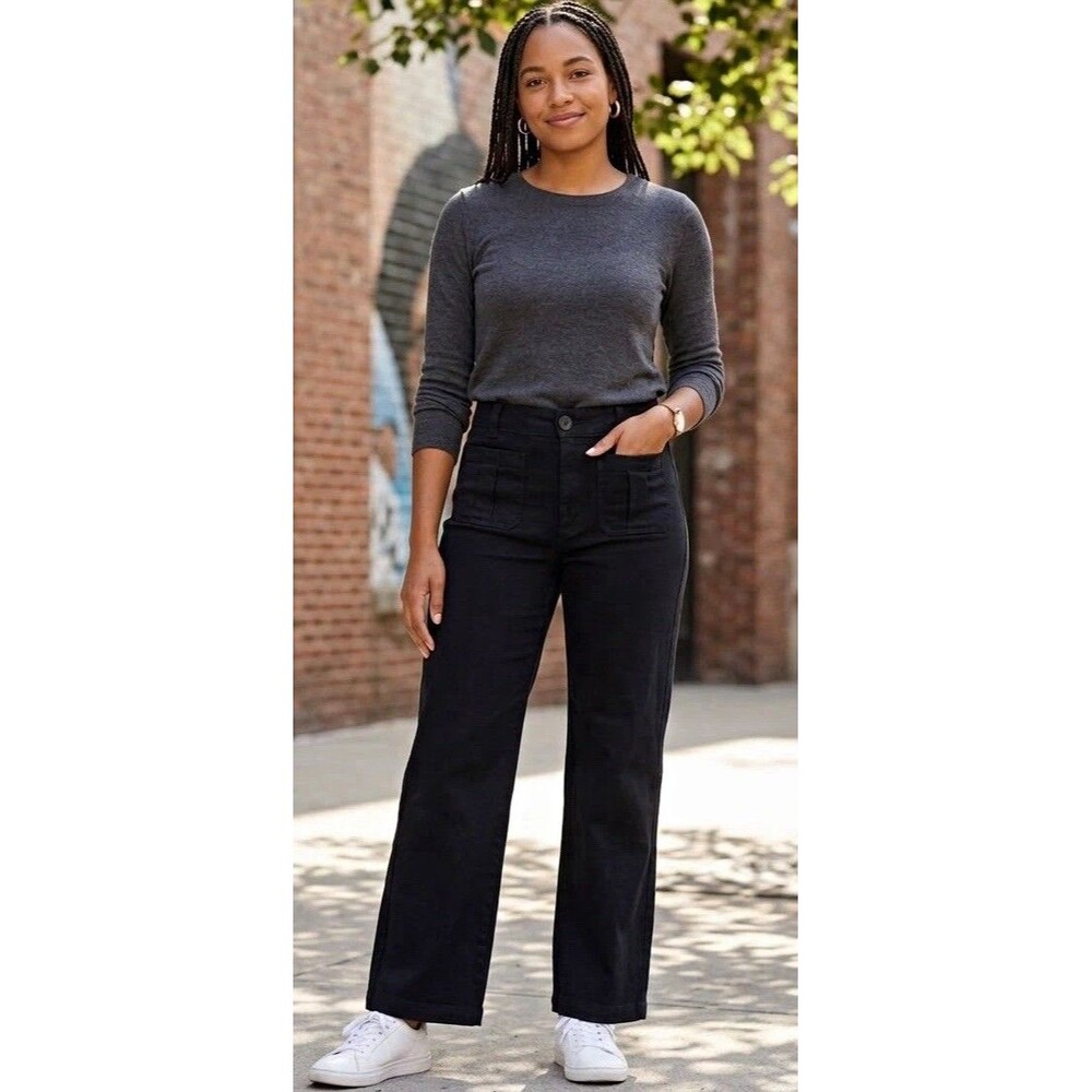 Nicole Miller Black Linen Blend Utility Pants High Waist Wide Leg 10 Minimalist